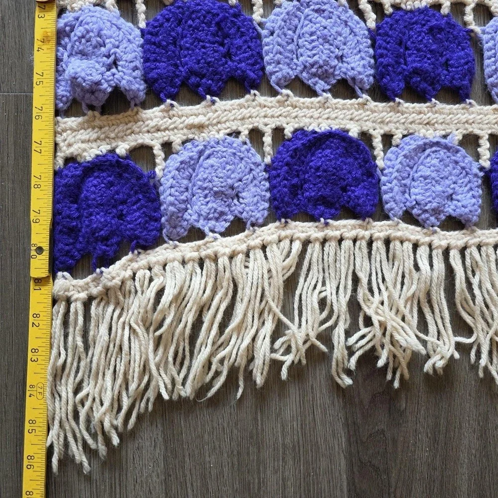 Vintage Handmade Crochet Purple & Cream Tulip Tulips Afghan Throw Blanket 85x45